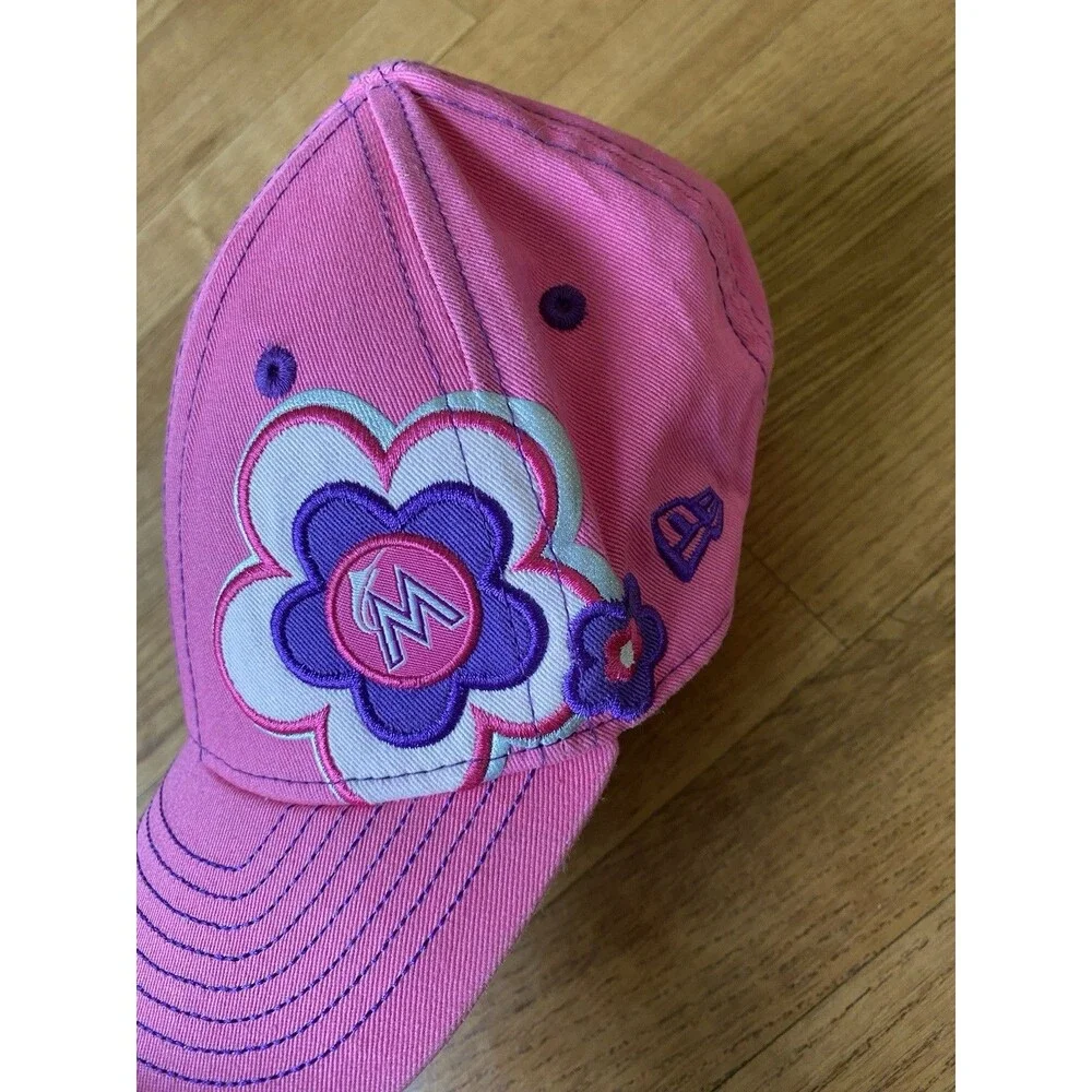 Miami FL Marlins MLB Youth Girls Toddler Kids Pink New Era 9Forty Baseball Cap